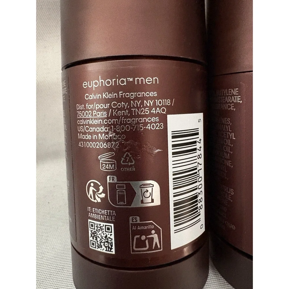 NEW Calvin Klein Euphoria For Men 2.5 oz Deodorant Stick 2 Pack CK Deodorant